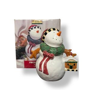 Vintage 1998 Debbie Mumm Frosty Folks Snowman Cookie Jar Christmas Sakura